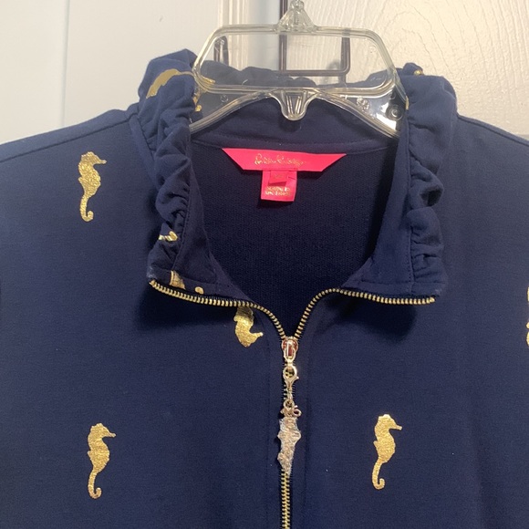 Lilly Pulitzer UPF 50+ skipper ruffle dress, true navy metallic seahorses. NWOT - Picture 2 of 9